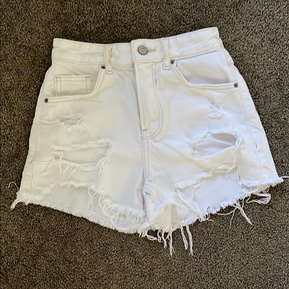 Berska White Distressed Denim Shorts